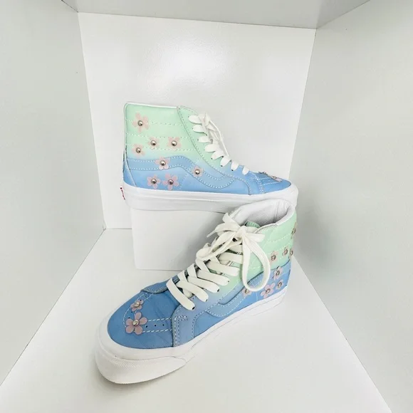 Vans Women’s Sandy Liang High Top Blue and Green Leather Boots Sneakers Size 5.5 - Picture 5 of 11